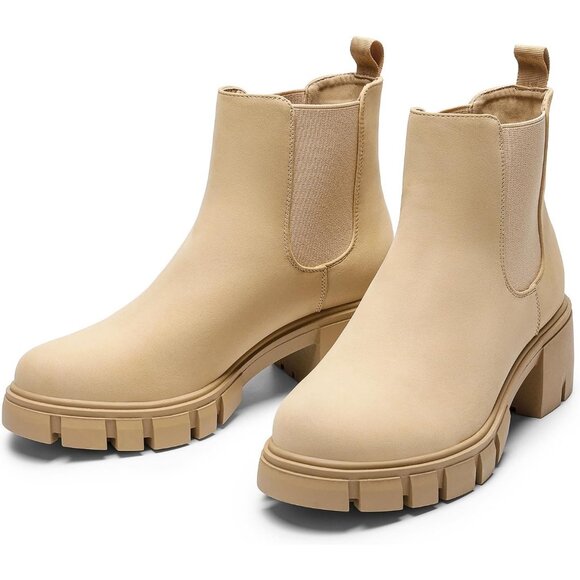 Dream Pairs Womens Nude Polyurethane (PU) Slip On Chunky Platform Ankle Boots - Picture 2 of 8